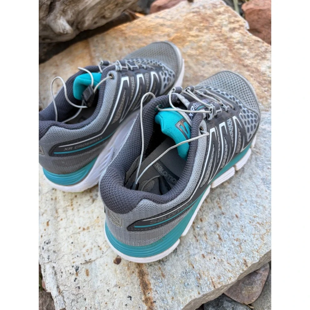 Salomon XR Crossmax Trail Running Shoes Womens 6 Grey Teal Sneakers Door / Trail